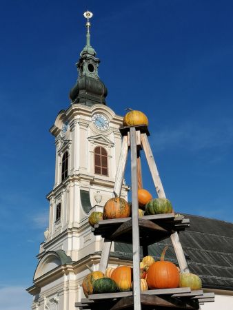 Kurbis Ernte und Dekoration Ortskern Wies 1216